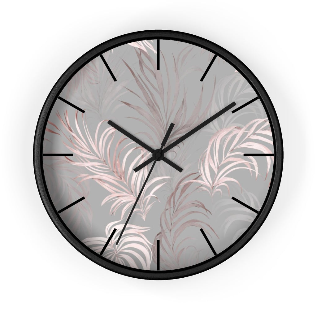 Floral 10" Wood Wall Clock | Gray Pink Leaves