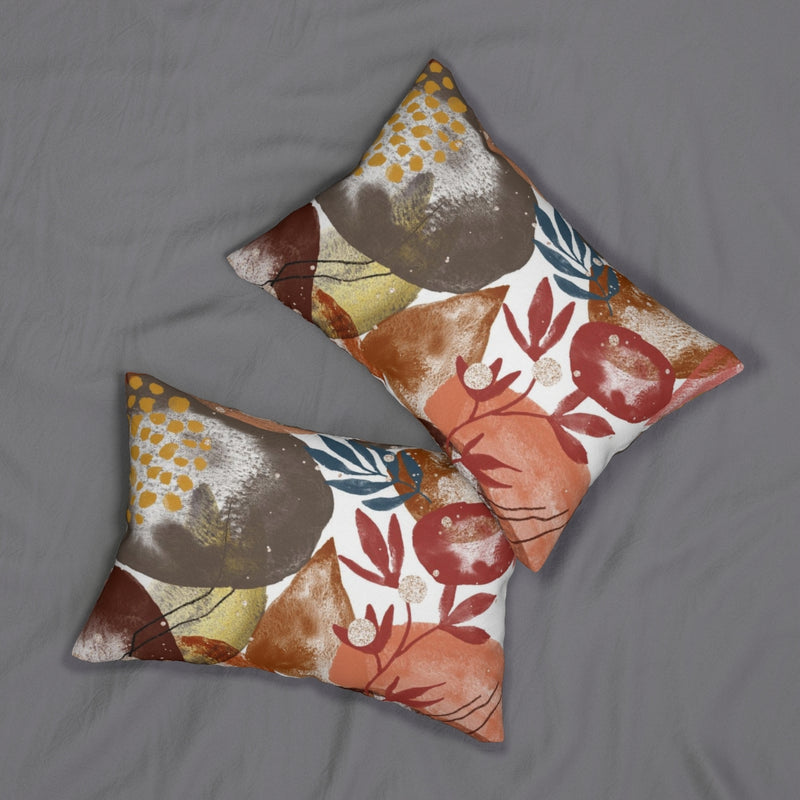 Floral Boho Lumbar Pillow | Red White Brown