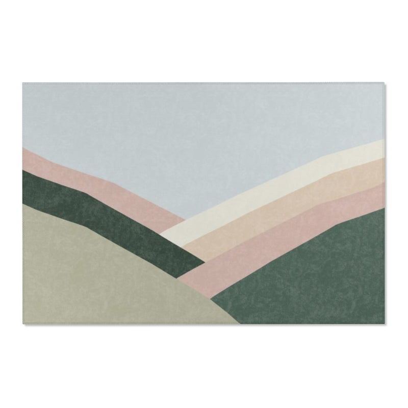 Abstract Boho Area Rug | Baby Blue Gray Green Pink Hills