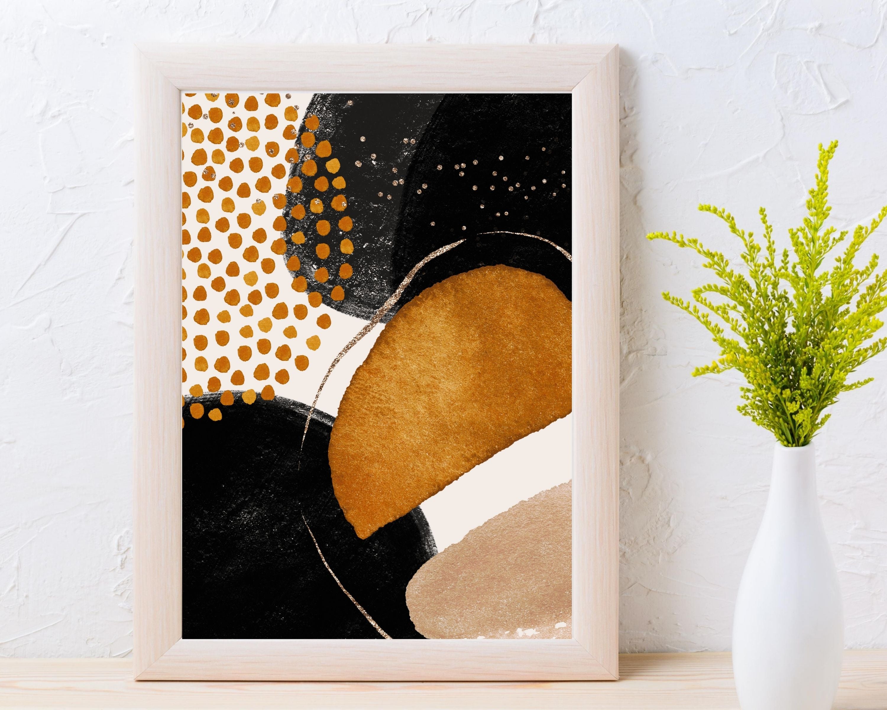 Abstract Boho Art Prints | Burnt Orange Gold Black