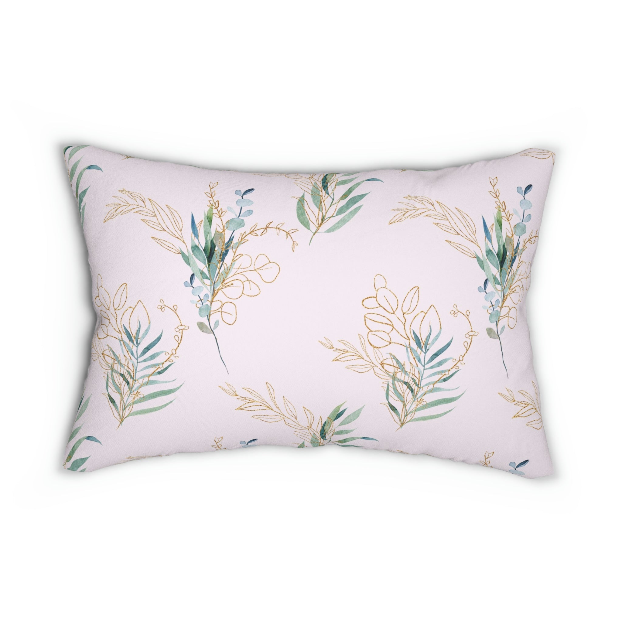 Pink Floral Lumbar Pillow | Green Gold, Eucalyptus Leaves