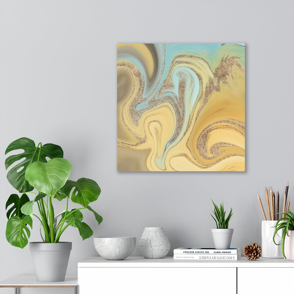 ABSTRACT WALL CANVAS ART | Mint Green Gold Yellow