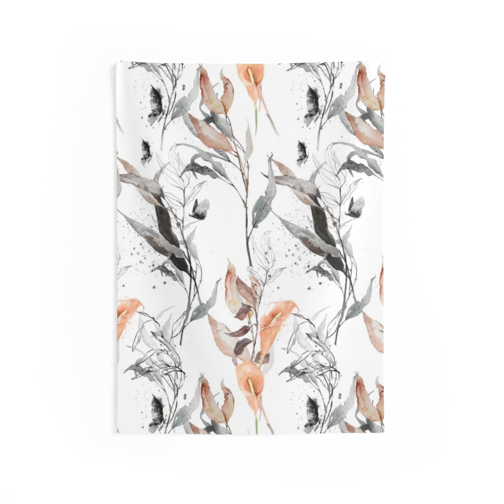 Floral Tapestry | Grey Salmon Pink White Leaves