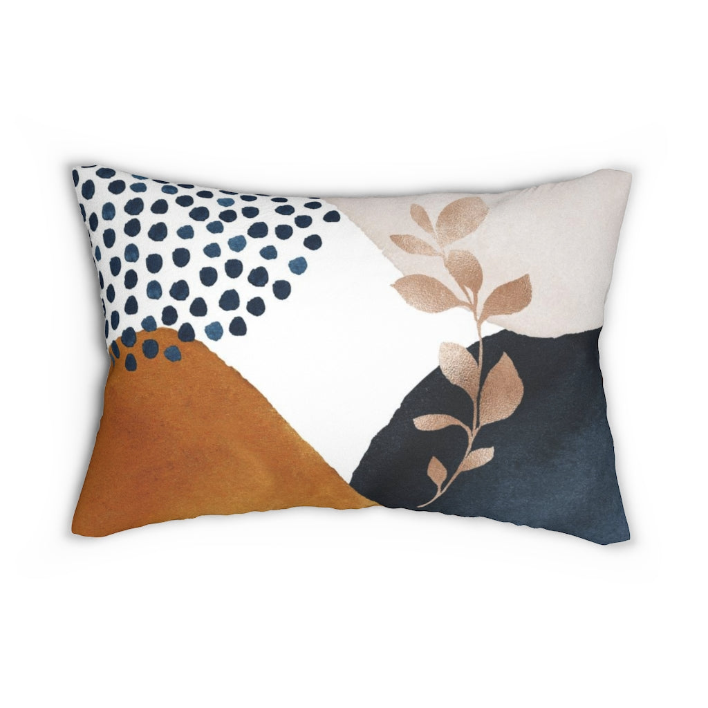 Floral Boho Lumbar Pillow | Navy Blue Beige Rust Bronze