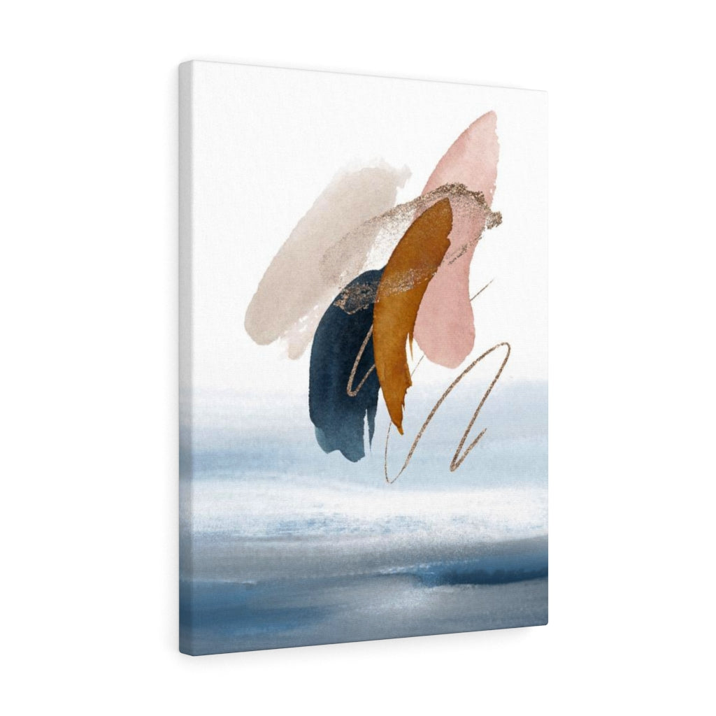 ABSTRACT WALL CANVAS ART | White Blush Pink Navy Blue Cream Gold