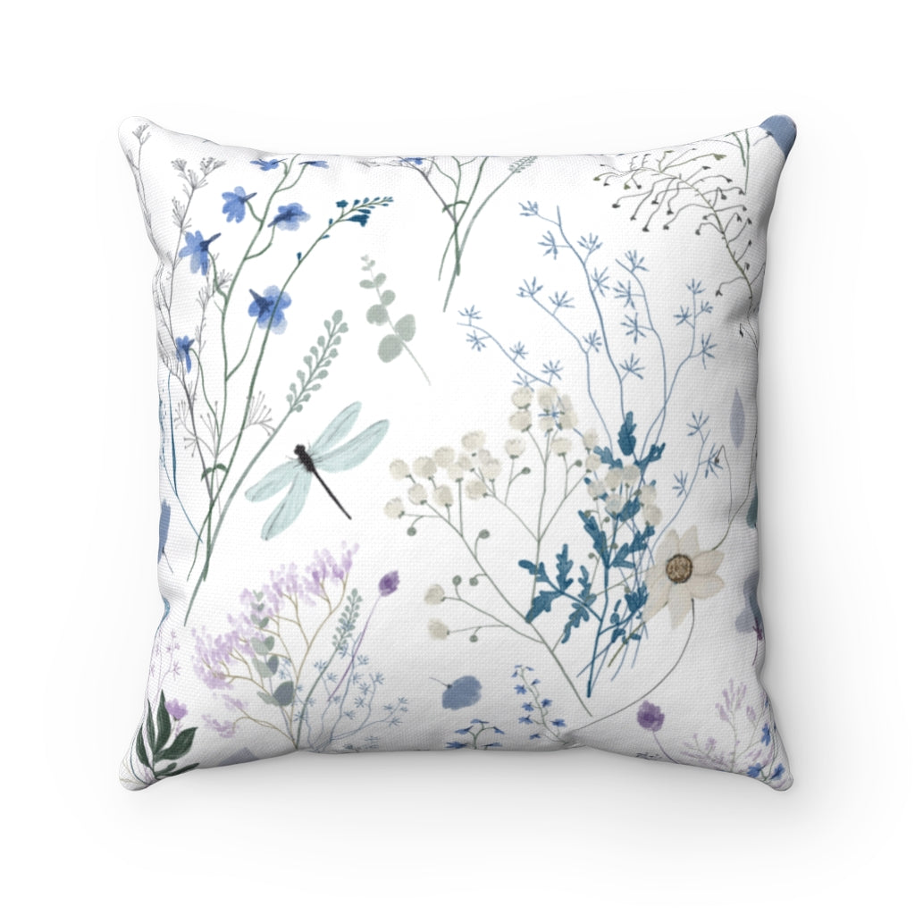 Boho Pillow Cover | Blue Cream Teal | Flowers