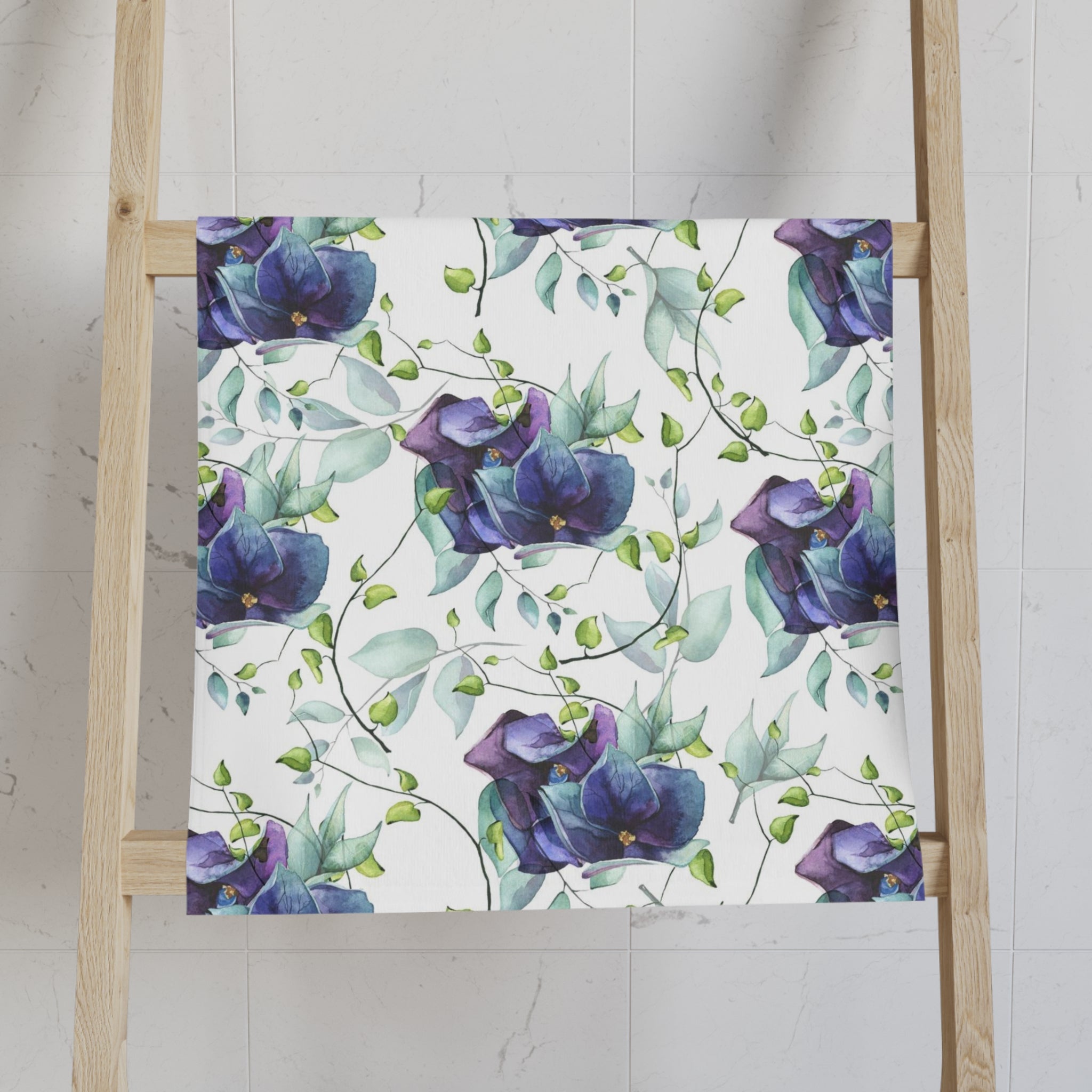 Floral Boho Kitchen, Bath Hand Towel | Sage Green, Purple Blue Jungle