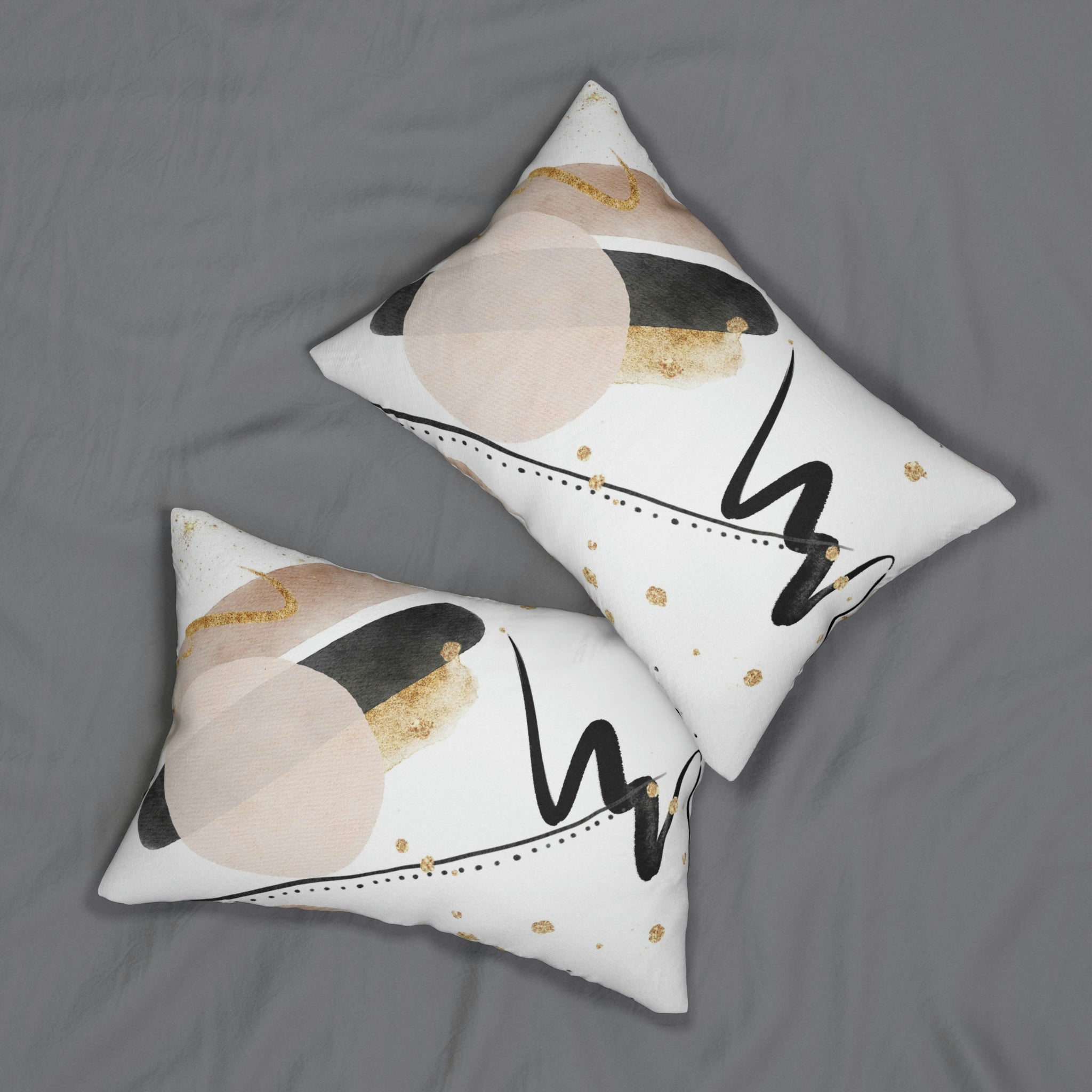 Abstract Boho Lumbar Pillow | White Blush Beige Black