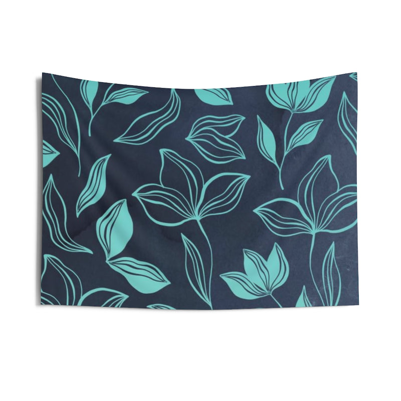 Floral Tapestry | Navy Blue Teal Leaves