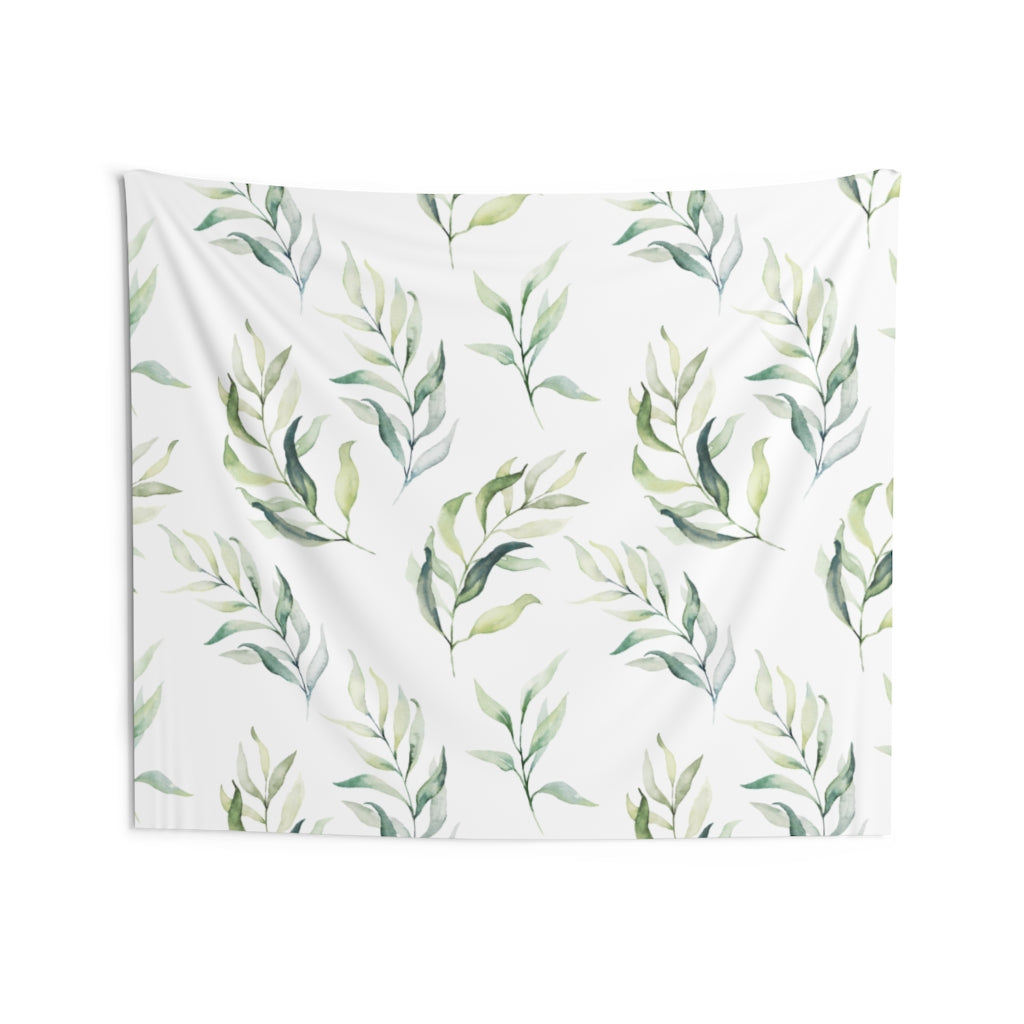 Floral Tapestry | White Green Leaves