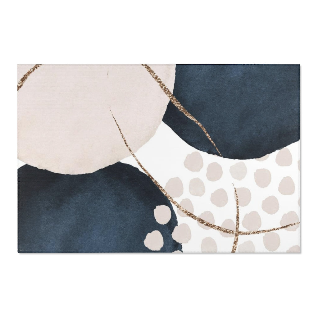 Abstract Area Rug |  Navy Cream Beige Gold