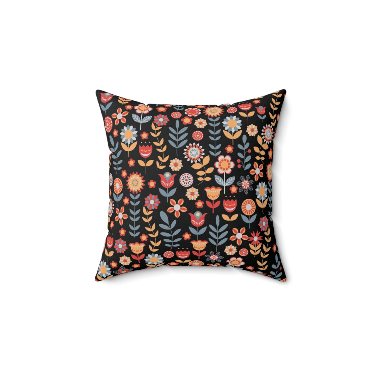 Scandi Nordic Boho Square Pillow Cover | Black Blue Raindeer Floral