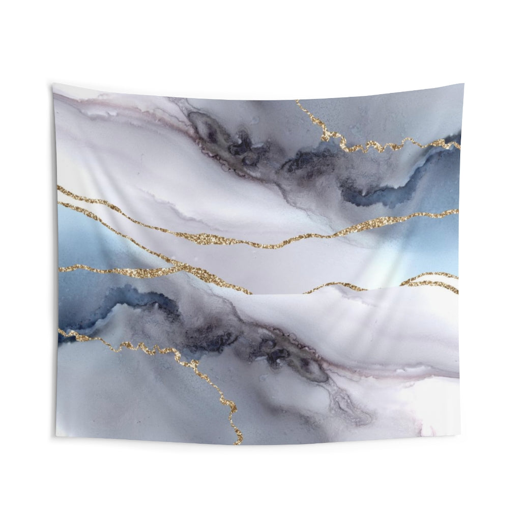 Abstract Tapestry | Blue Grey Indigo Gold