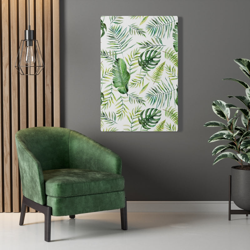 FLORAL CANVAS ART | White Green Yellow Jungle Leaves
