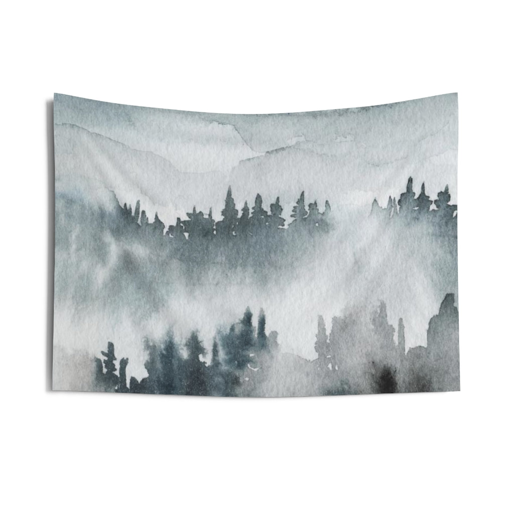 Landscape Tapestry | Grey Indigo Blue Woodlands