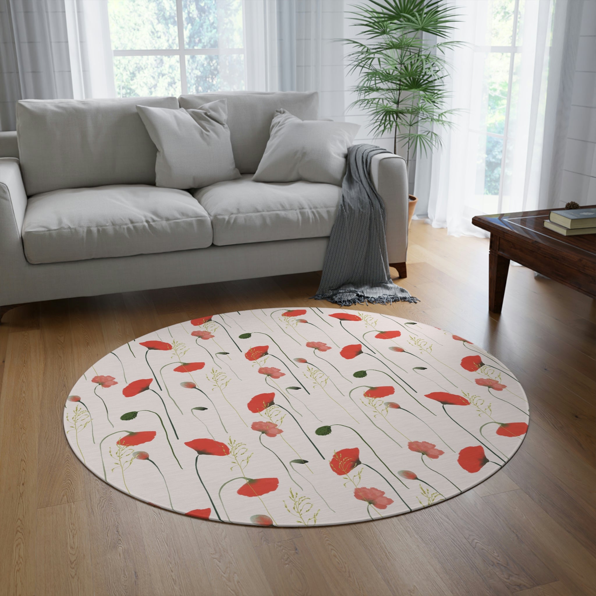 Round Area Rug | Red Floral