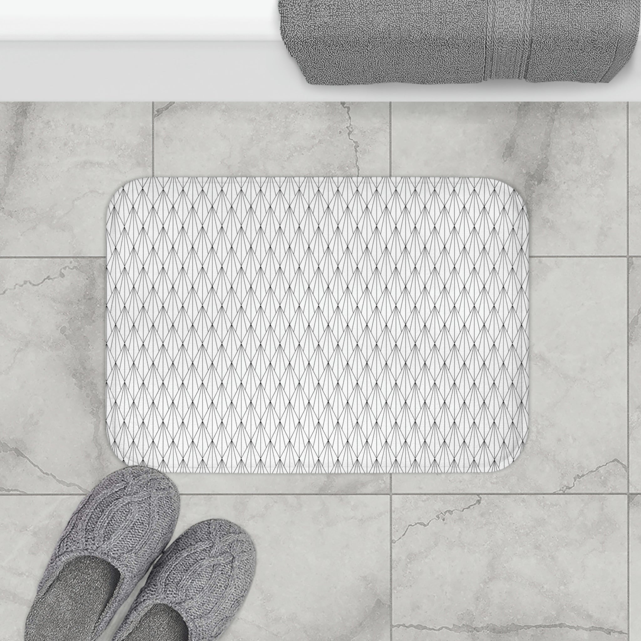 Art Deco, Black White Geometric Bath Mat