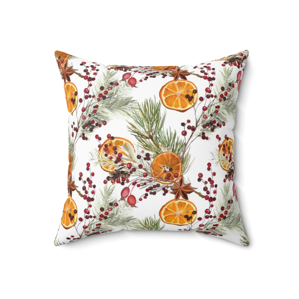 Christmas Square Pillow Cover | White Citrus Pine Needles