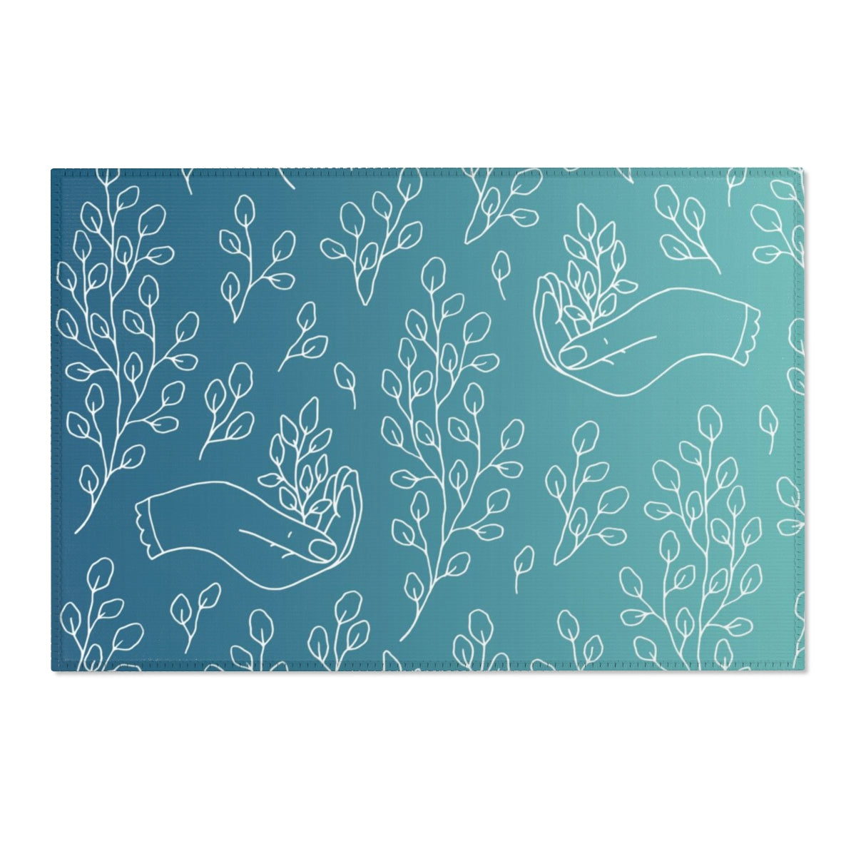 Floral Area Rug | Boho Hands Teal White Leaves