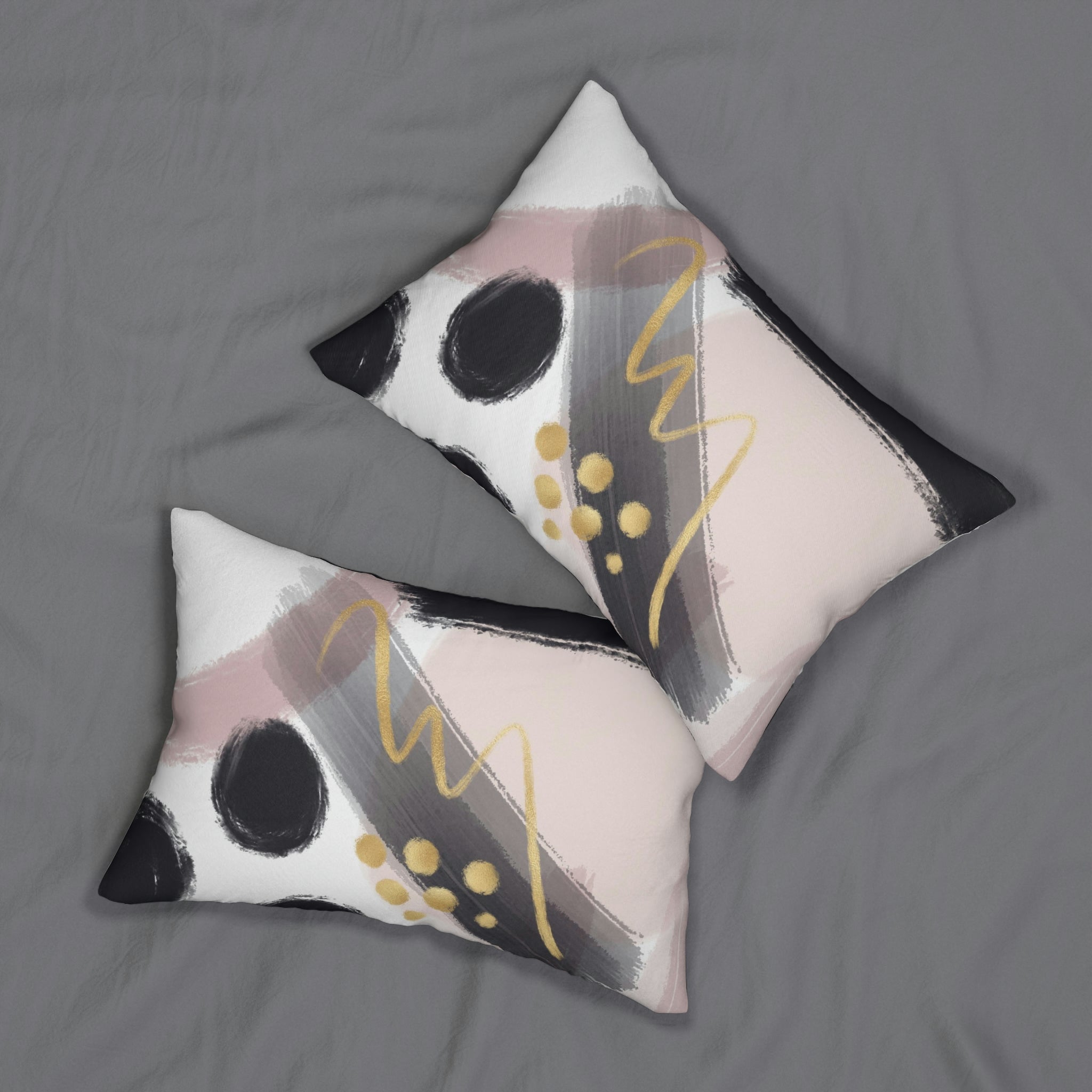 Boho Lumbar Pillow | Black Gold Abstract