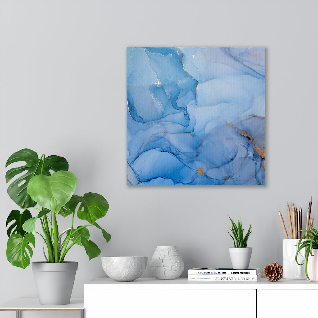 Abstract Canvas Art | Blue Grey Gold