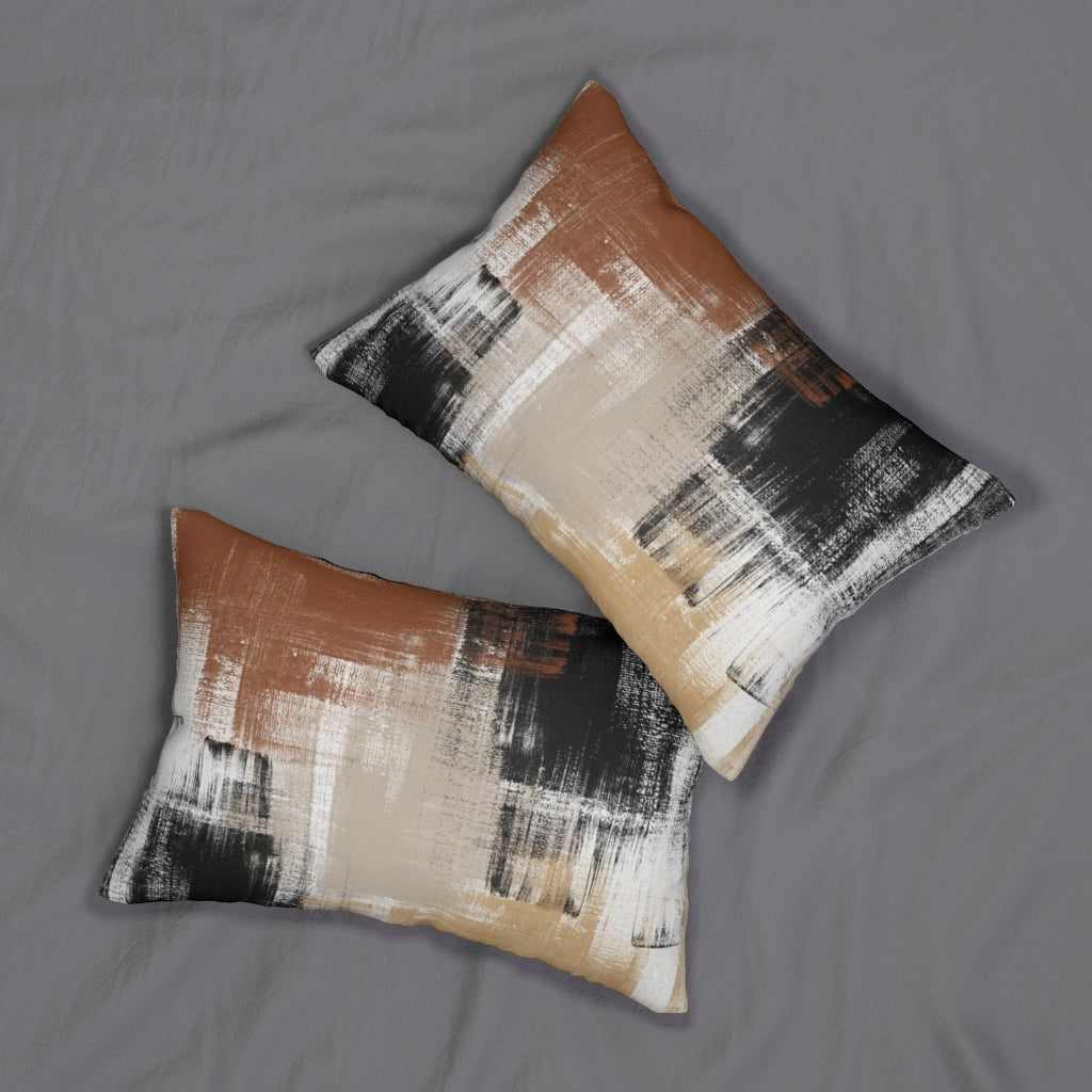 Abstract Boho Lumbar Pillow | Beige Black White Brown