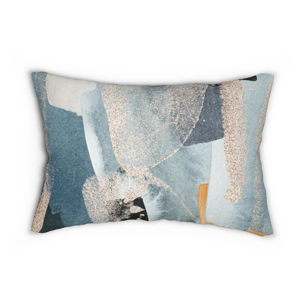 Abstract Boho Lumbar Pillow | Dusty Blue Gold Yellow