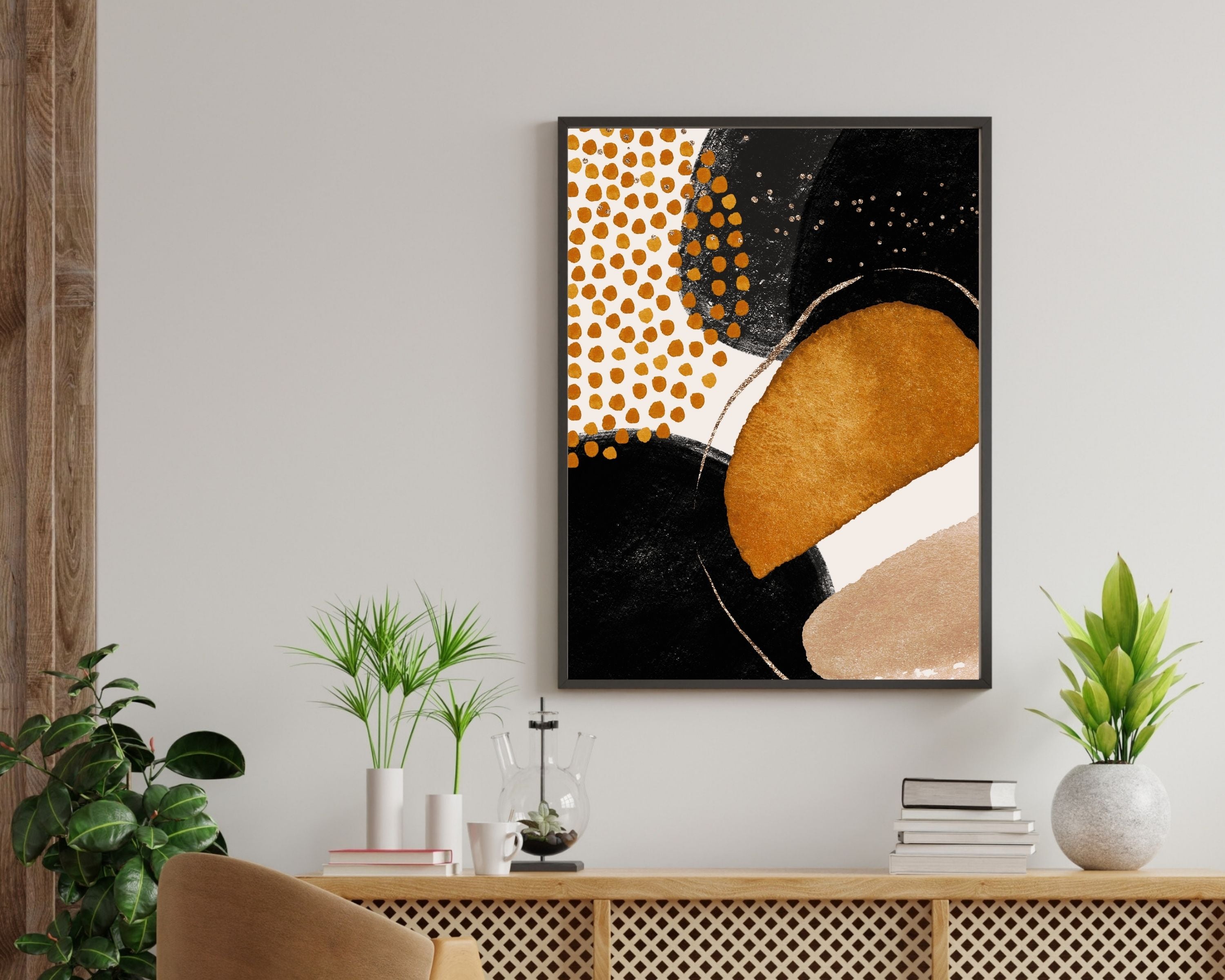 Abstract Boho Art Prints | Burnt Orange Gold Black