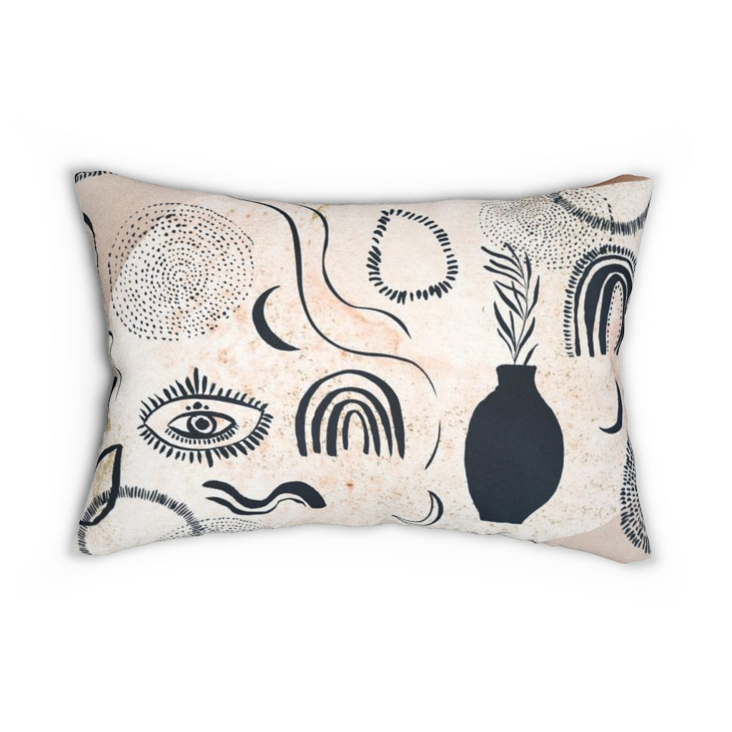 Mystical Boho Lumbar Pillow | Beige | One Line Art