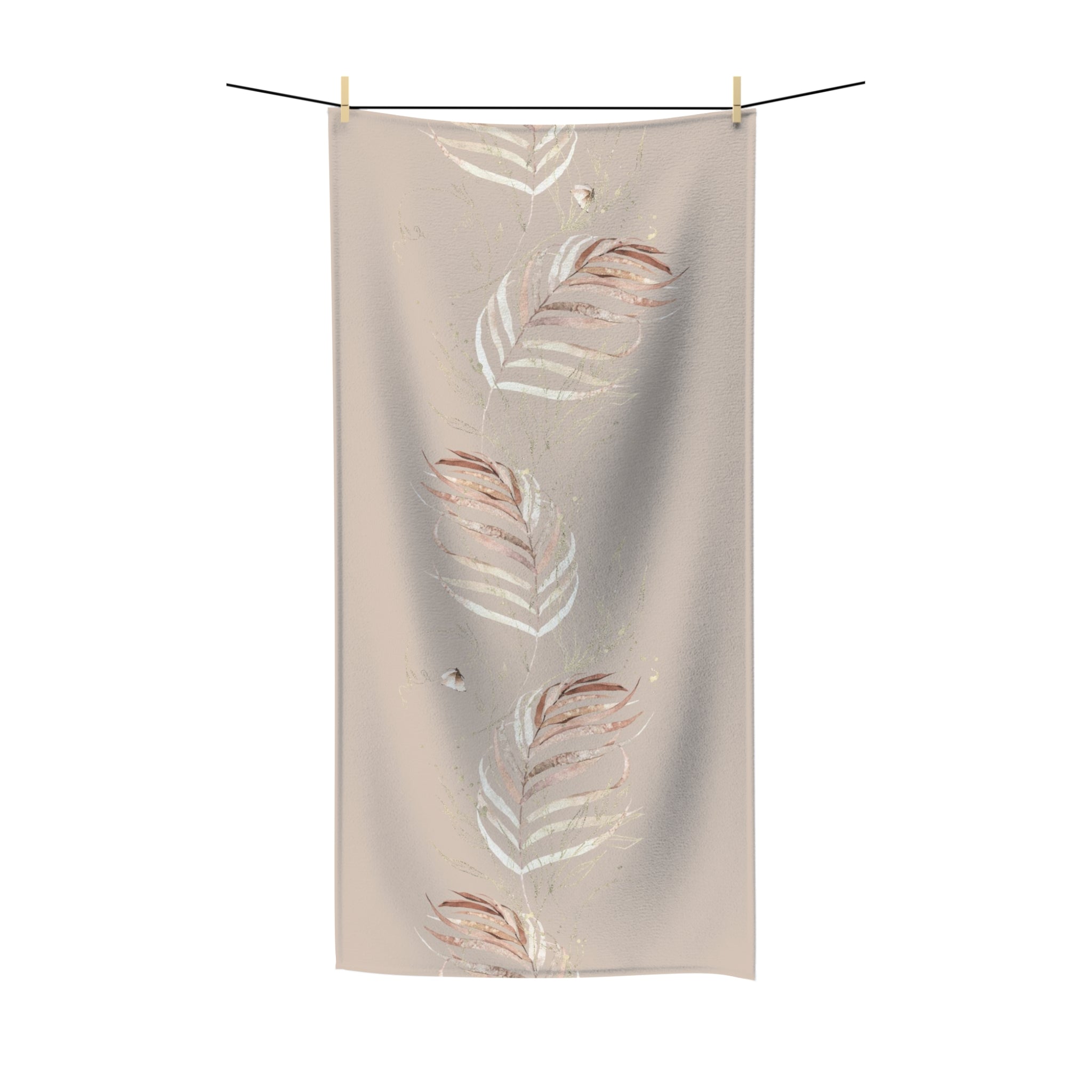 Floral Boho Bath Beach Towel | Blush Beige, Monstera Jungle Leaves