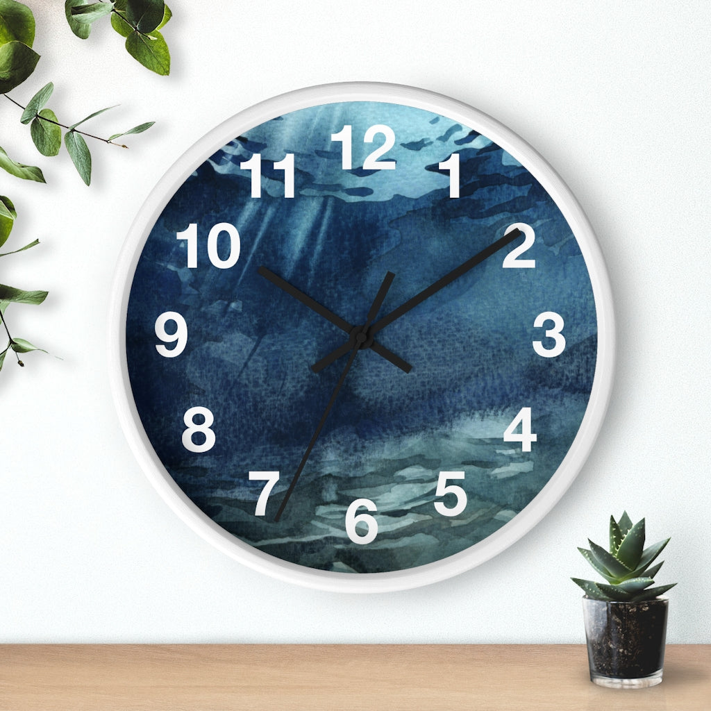 Marble Print, Navy Teal |   Wood Wall Clock 10"