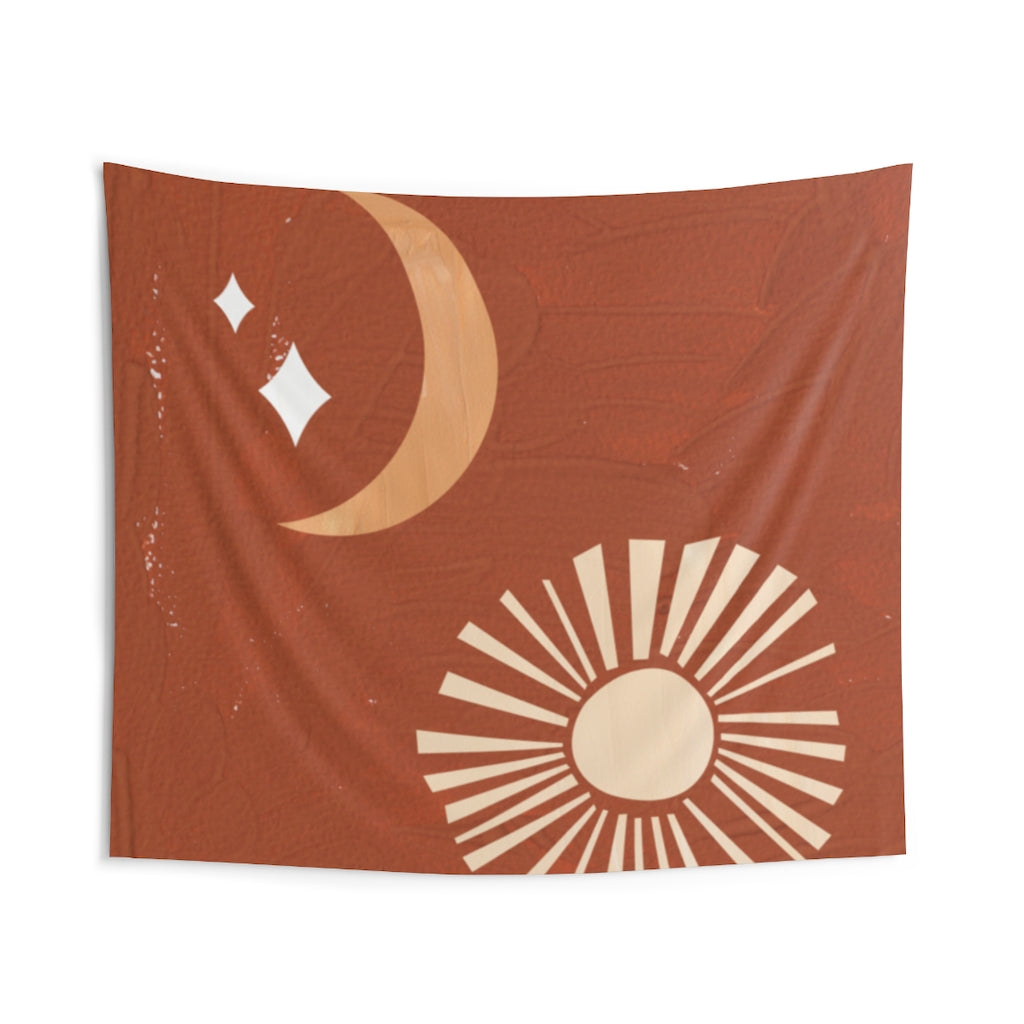 Abstract Tapestry | Moon Stars Terracotta Beige