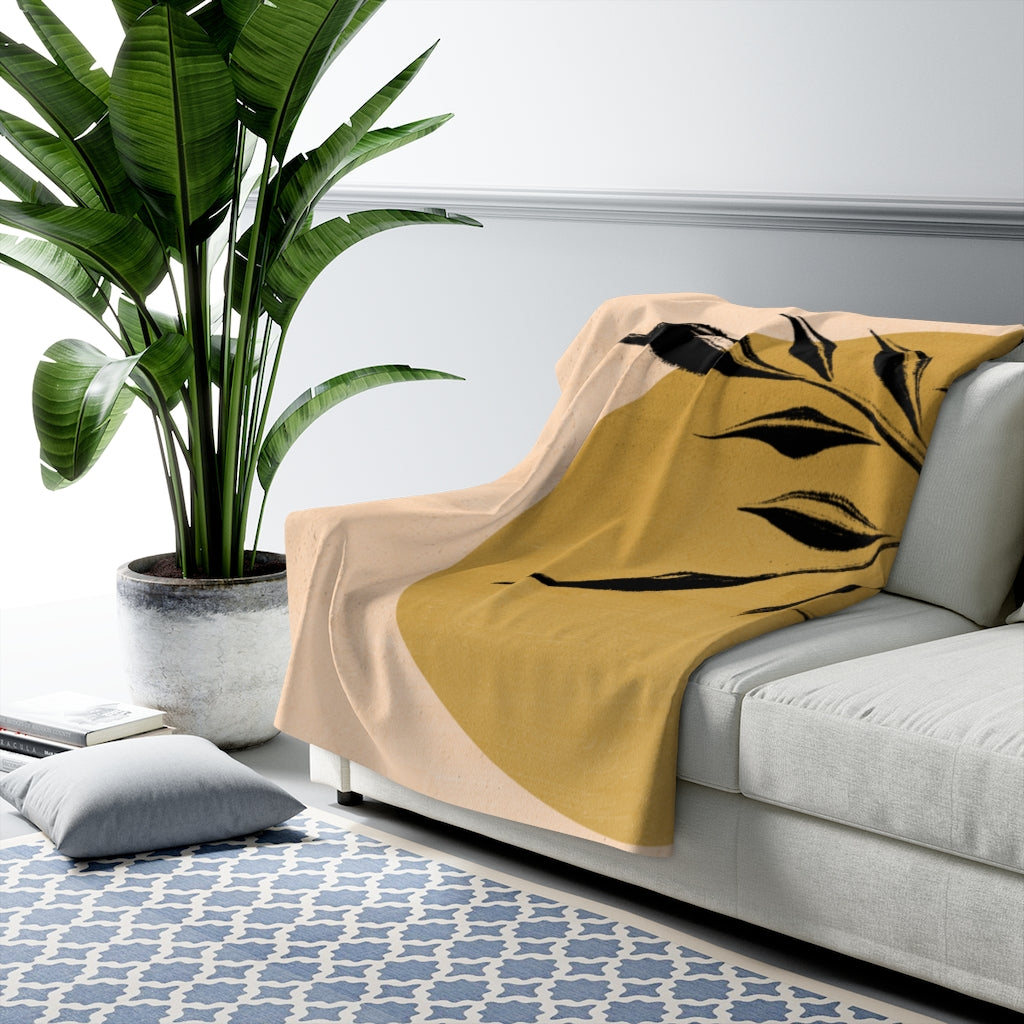 Black Leaves, Golden Sun, Desert Terracotta Southwestern Floral Blankets