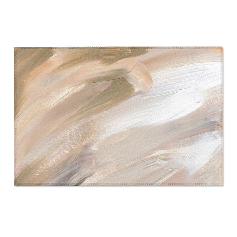 Abstract Boho Area Rug | White Beige Acrylic