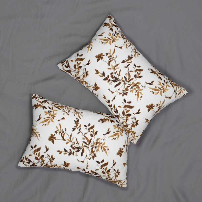 Floral Boho Lumbar Pillow | Rustic Brown Leaves
