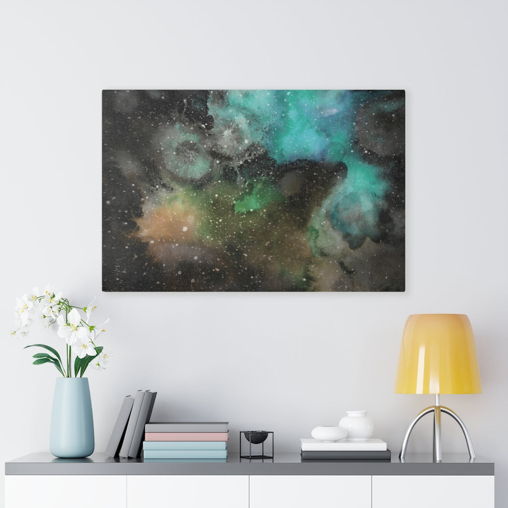 ABSTRACT WALL CANVAS ART | Black Yellow Teal Galaxy