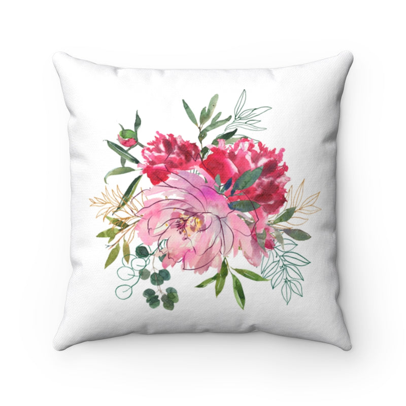 Boho Pillow Cover | Pink Red Green Flowers