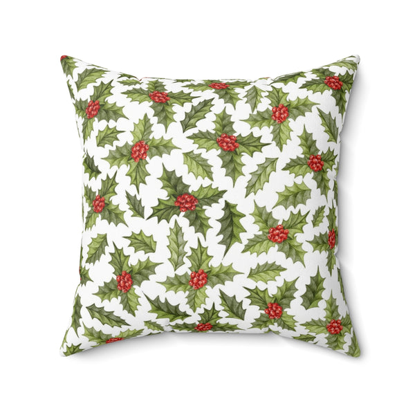Christmas Square Pillow Cover | White Red Mistletoe