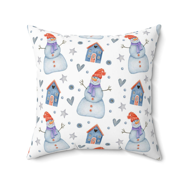 Christmas Square Pillow Cover | White Blue Winter Snowman