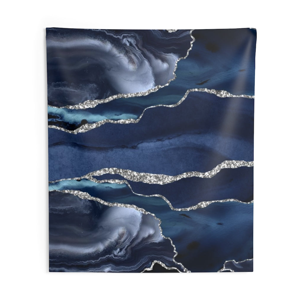 Abstract Tapestry | Navy Blue Silver