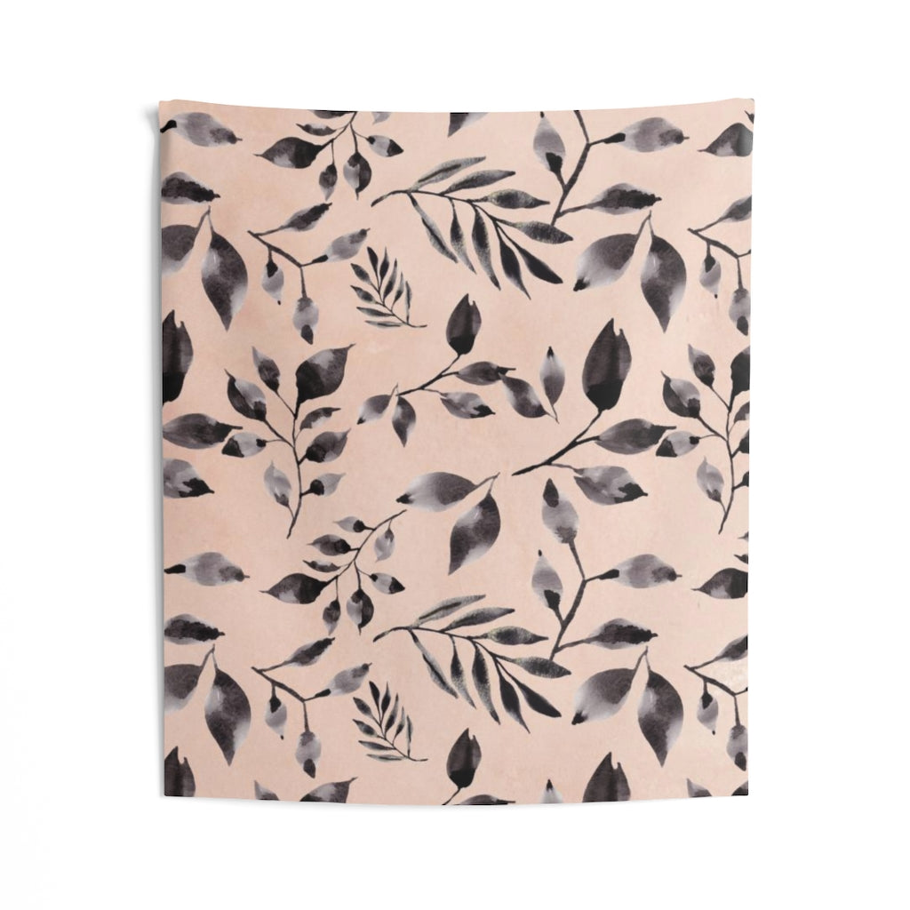 Floral Tapestry | Blush Pink Indigo Blue Leaves