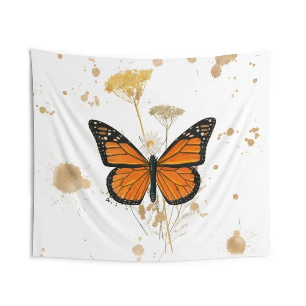 Whimsical Tapestry | White Gold Orange Butterfly