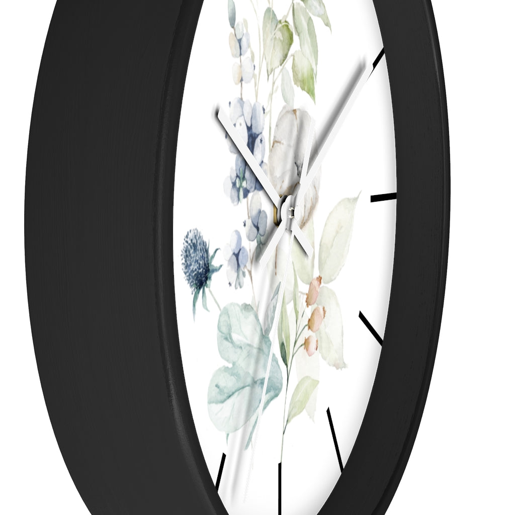 Wood, Floral Wall Clock 10"