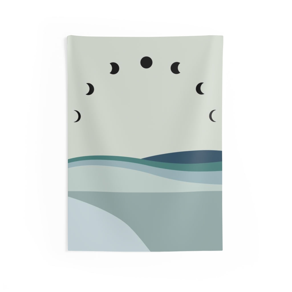 Abstract Tapestry | Sage Green Pastel Blue Moon Phases