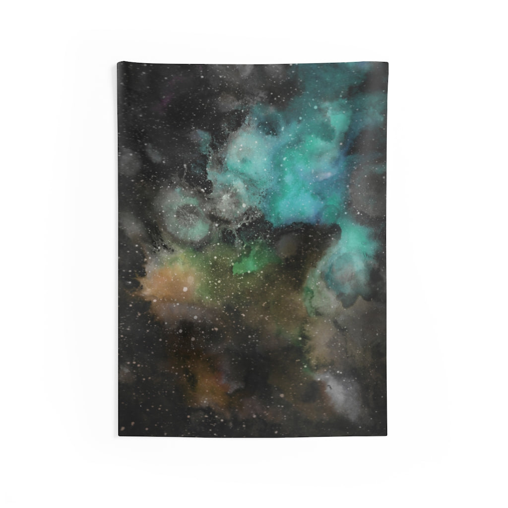 Abstract Tapestry | Black Beige Teal Galaxy Sky