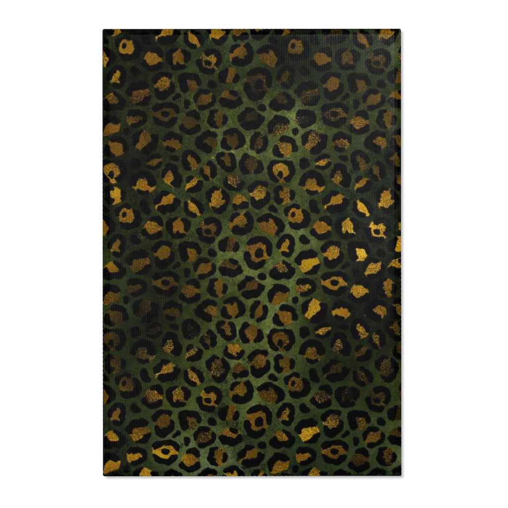 Boho Area Rug | Green Brown Gold Leopard