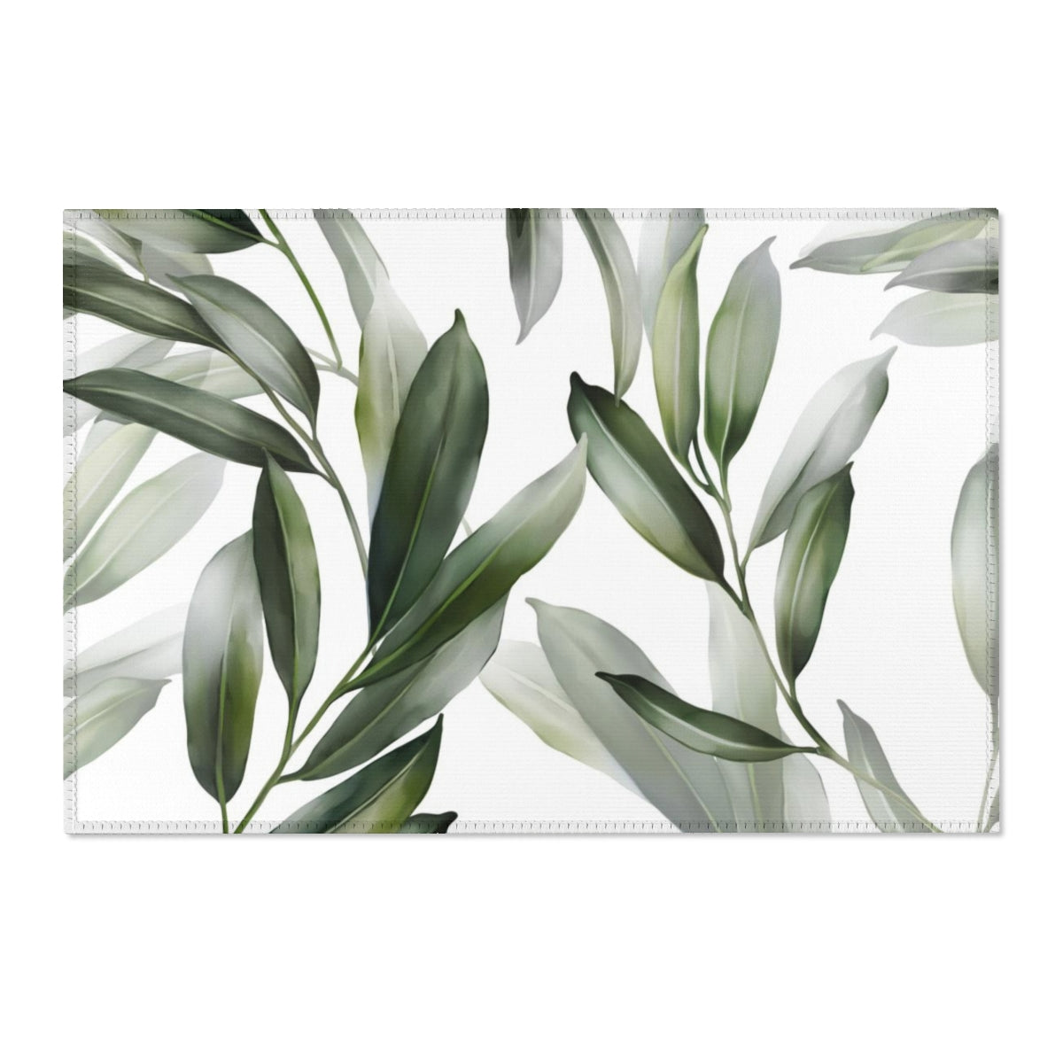 Floral Area Rug | White Green Garden Leaves