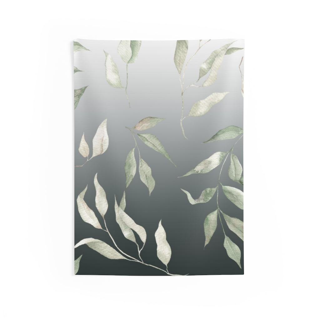 Floral Tapestry | White Black Ombre Green Leaves