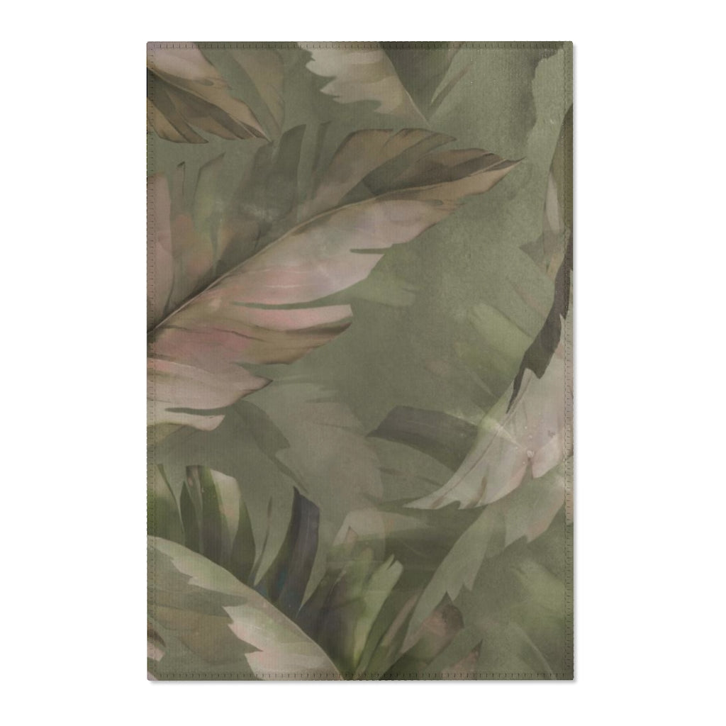 Floral Area Rug | Tropical Green Brown Leaves