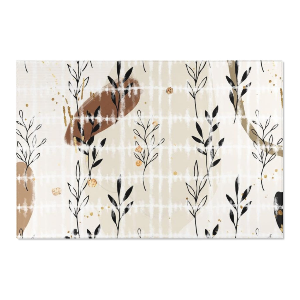 Floral Area Rug |  Black Gold Beige Hygge